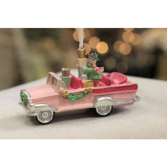Pasztell rózsaszín karácsonyfadísz autó 11cm