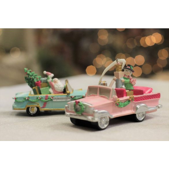 Pasztell rózsaszín karácsonyfadísz autó 11cm