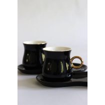 Fekete-arany porcelán csészék tálcával 2db 200m