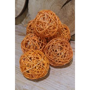 Narancssárga glitterezett rattan golyók 10cm 6db