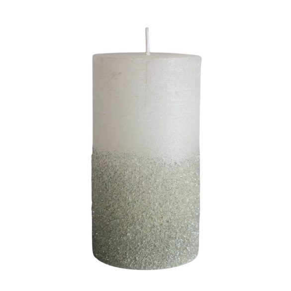 Fehér gyertya csillámmal 13cm