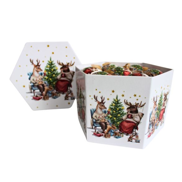 Karácsonyi gömbök rénszarvassal 7cm 14db