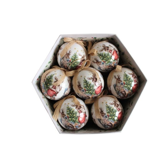 Karácsonyi gömbök rénszarvassal 7cm 14db