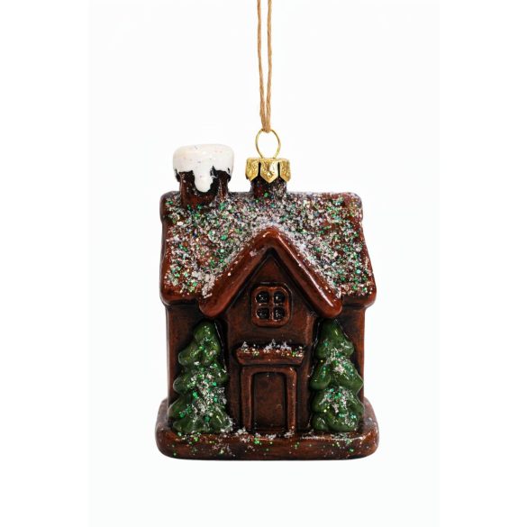 Natur karácsonyfadísz házikó 9cm
