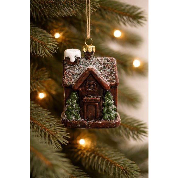 Natur karácsonyfadísz házikó 9cm