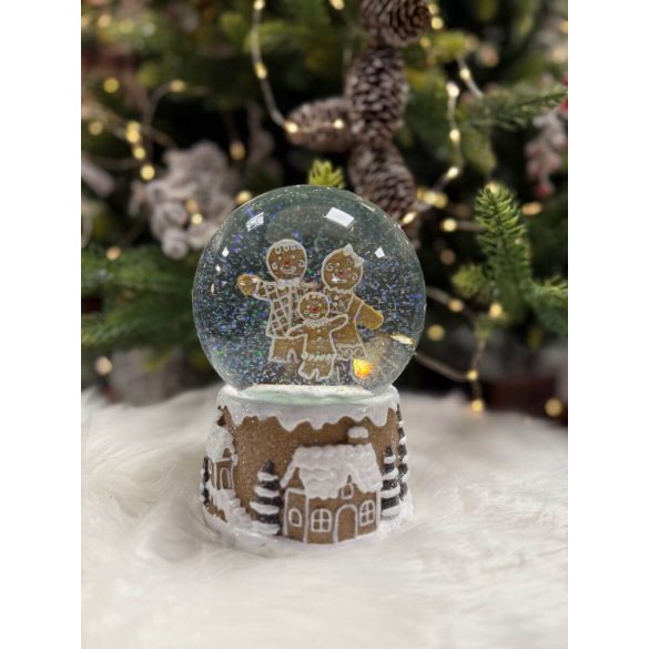 Karácsonyi hógömb Mézeskalács család 17cm
