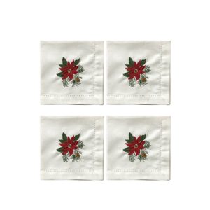 Fehér konyhai törölköző Mikulásvirág 4db