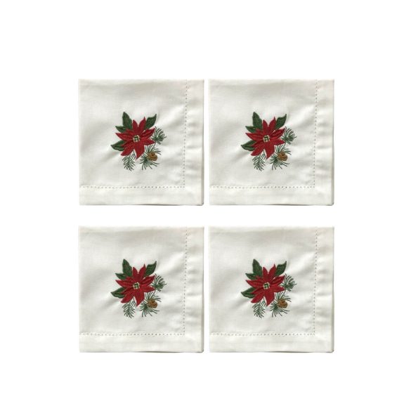 Fehér konyhai törölköző Mikulásvirág 4db