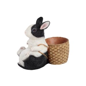 Fekete-fehér húsvéti nyúl kosárral 19cm