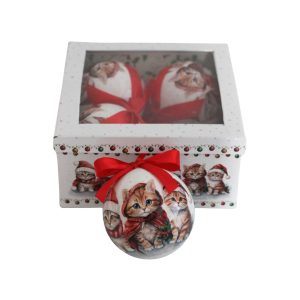 Karácsonyi gömbök cicákkal 10cm 4db