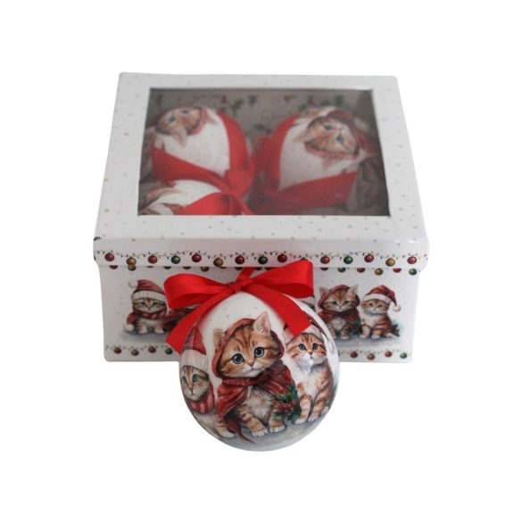 Karácsonyi gömbök cicákkal 10cm 4db