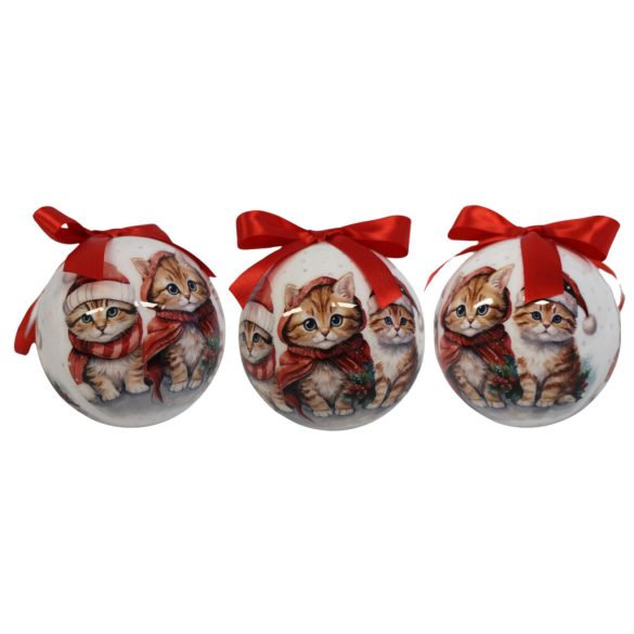 Karácsonyi gömbök cicákkal 10cm 4db