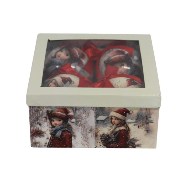 Karácsonyi gömbök lánnyal 10cm 4db