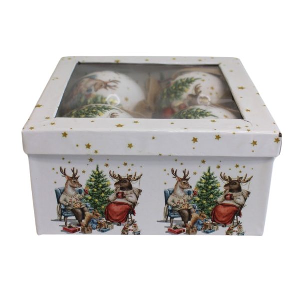 Karácsonyi gömbök rénszarvassal 10cm 4db