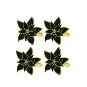 Karácsonyi szalvétagyűrű Zöld mikulásvirág, 4 db