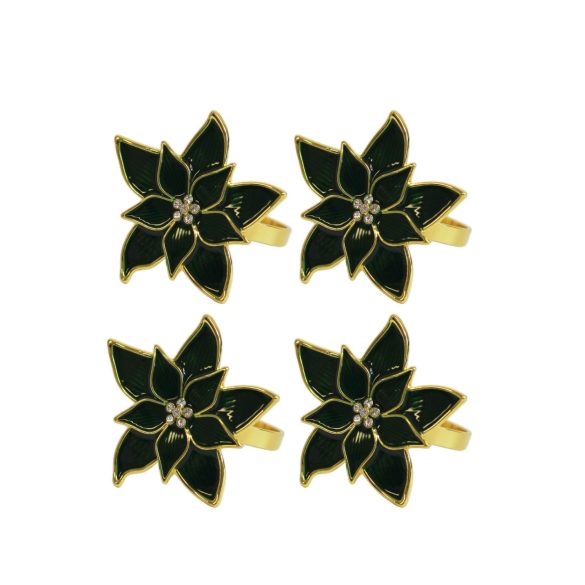 Karácsonyi szalvétagyűrű Zöld mikulásvirág, 4 db