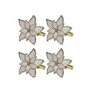 Karácsonyi szalvétagyűrű Fehér mikulásvirág, 4 db