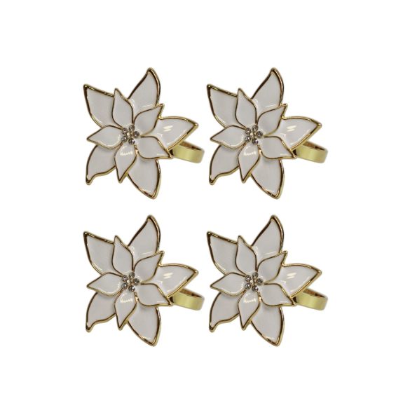 Karácsonyi szalvétagyűrű Fehér mikulásvirág, 4 db