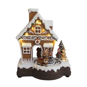 Játszó és mozgó mézeskalács házikó LED-del 23cm