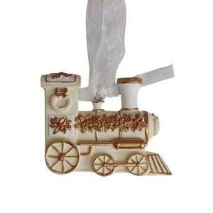 Krém arany karácsonyi dísz vonat 7cm