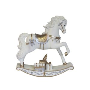 Fehér arany karácsonyi dekoráció hintaló 40cm