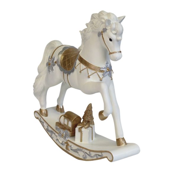 Fehér arany karácsonyi dekoráció hintaló 40cm