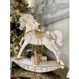 Fehér arany karácsonyi dekoráció hintaló 40cm