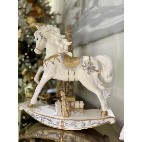 Fehér arany karácsonyi dekoráció hintaló 40cm