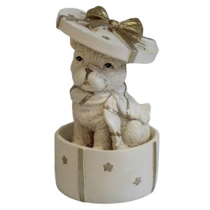 Fehér és arany karácsonyi kutya 10cm