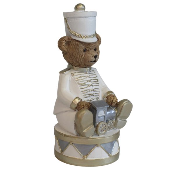 Fehér és arany karácsonyi mackó vonattal 14cm