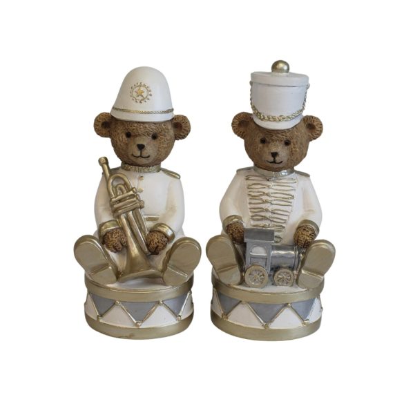 Fehér és arany karácsonyi mackó vonattal 14cm