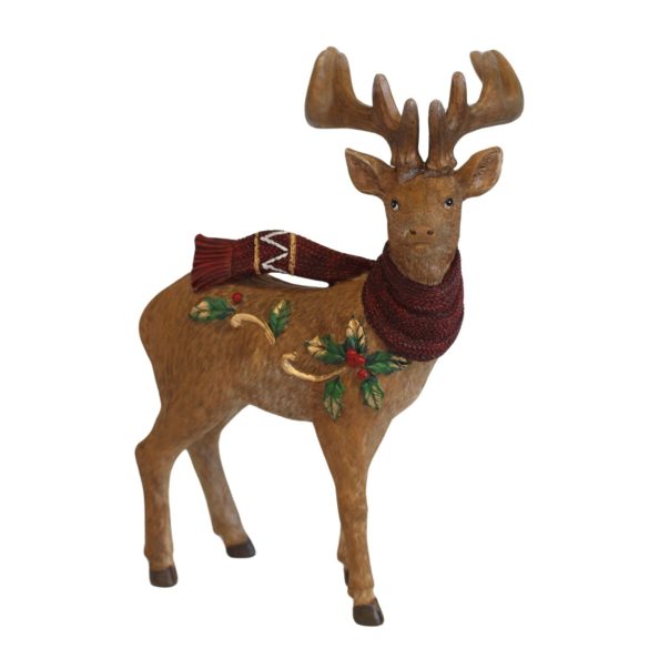 Karácsonyi rénszarvas piros sállal 22cm