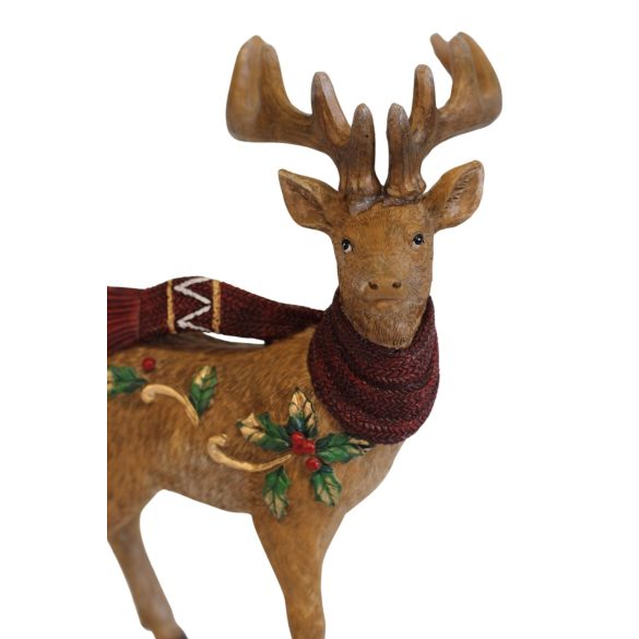 Karácsonyi rénszarvas piros sállal 22cm