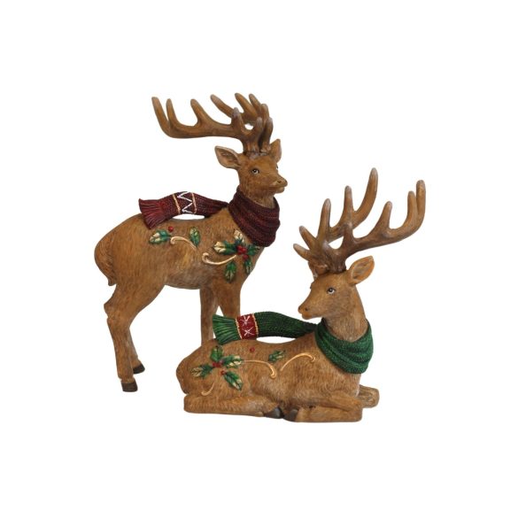 Karácsonyi rénszarvas piros sállal 22cm