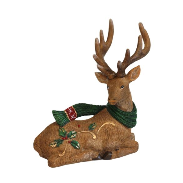 Karácsonyi rénszarvas zöld sállal 17cm