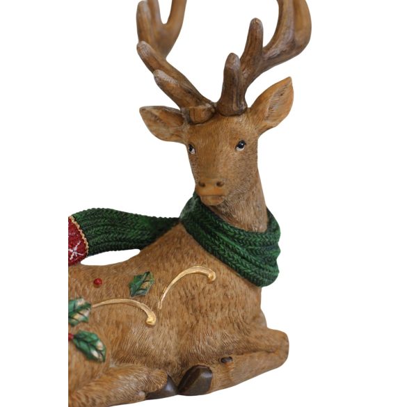 Karácsonyi rénszarvas zöld sállal 17cm