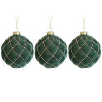 Zöld üveg karácsonyi gömbök Velúr 3db 10cm