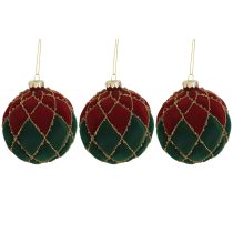 Hagyományos üveg karácsonyi gömbök Velúr 3db 10cm