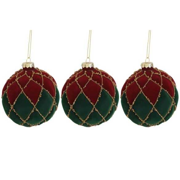 Hagyományos üveg karácsonyi gömbök Velúr 3db 10cm