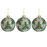 Fehér üveg karácsonyi gömbök Cezmina 3db 10cm