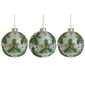 Fehér üveg karácsonyi gömbök Cezmina 3db 10cm