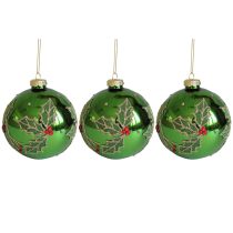 Zöld üveg karácsonyi gömbök Cezmina 3db 10cm