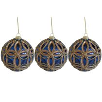 Kék arany üveg karácsonyi gömbök 3db 10cm