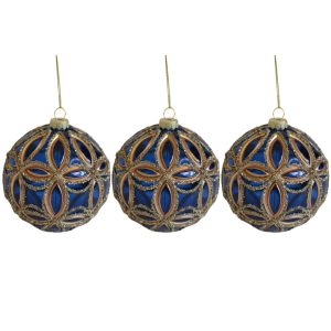 Kék arany üveg karácsonyi gömbök 3db 10cm