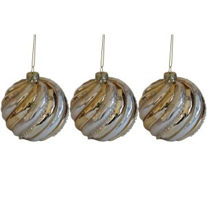 Arany fehér üveg karácsonyi gömbök 3db 10cm