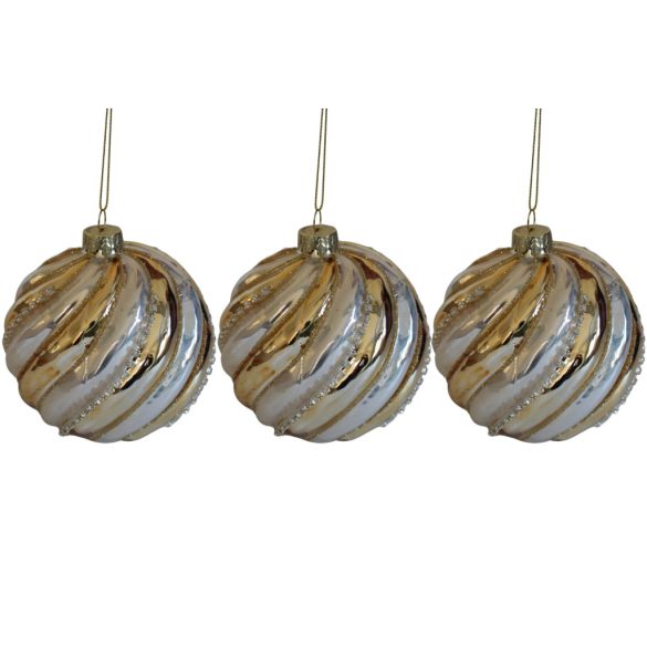 Arany fehér üveg karácsonyi gömbök 3db 10cm