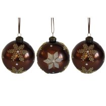 Barna üveg karácsonyi gömbök 3db 10cm