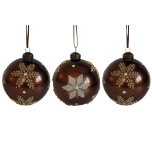 Barna üveg karácsonyi gömbök 3db 10cm