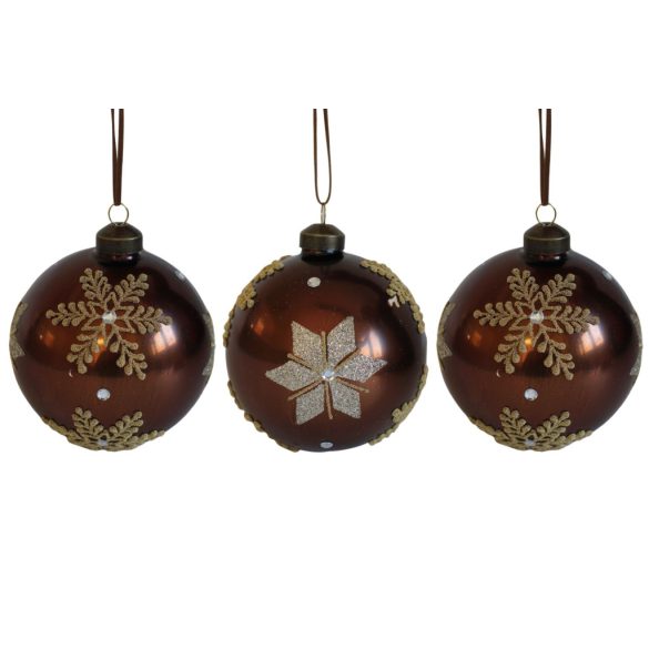 Barna üveg karácsonyi gömbök 3db 10cm