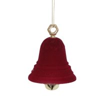 Piros bársony karácsonyi harang 8cm